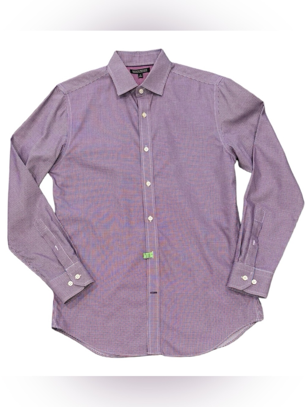 Banana Republic Non-Iron Slim Fit Red Blue Gingham Dress Shirt M Cotton Classic